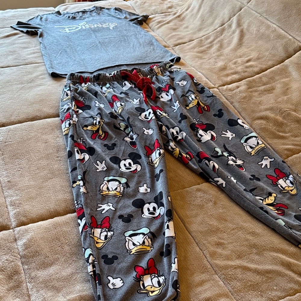 Disney Women's Gray Pajama Set with Red and White Details